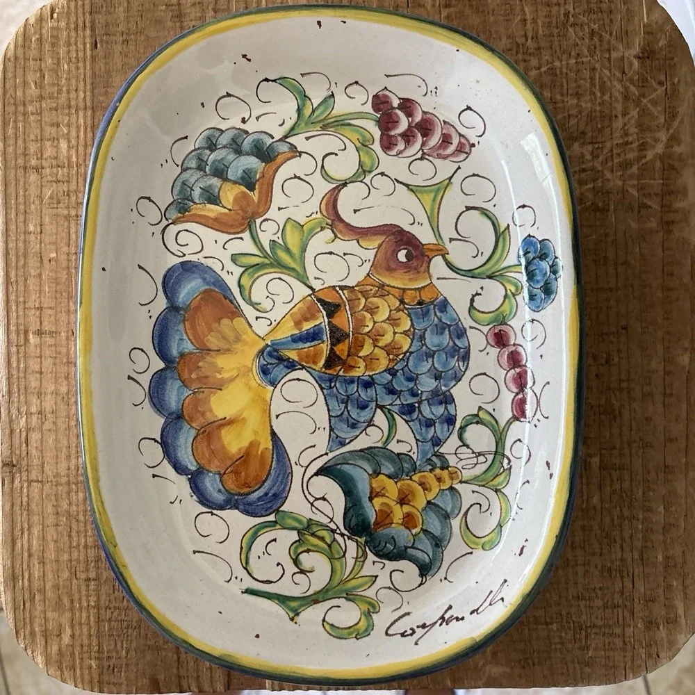 Vintage Deruta Italy Dipinto Mano Hand Painted Rooster Ceramic Platter 10